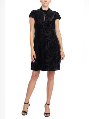 Adrianna Papell High Mock Neck Empire Waist Cap Flare Sleeves Velvet Short Dress